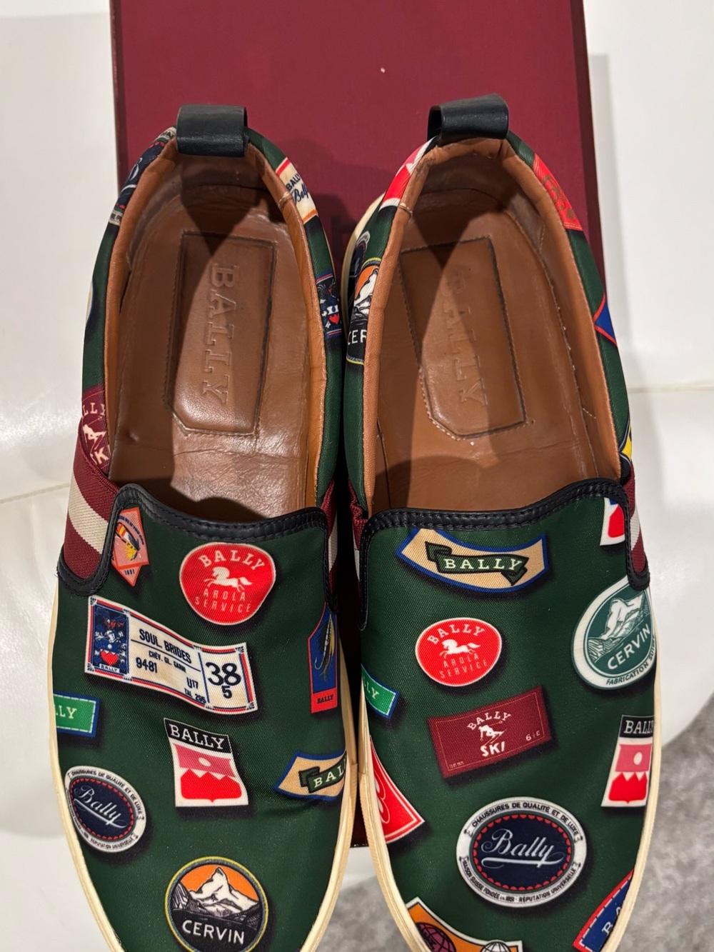 Bally Green Patchwork Logo-Emblem Slip-On Sneakers
